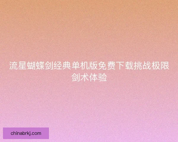 流星蝴蝶剑经典单机版免费下载挑战极限剑术体验